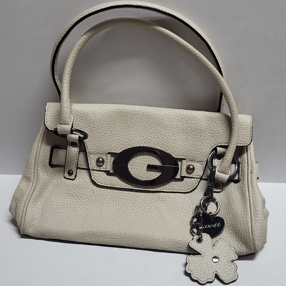 Chic Cream Satchel with Silver Details